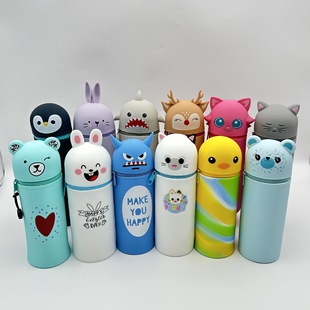 Silicone Vertical Folding Zipper Pencil Case Pencil Storage Box Cute Cartoon Pen Storage Creative Student Stationery