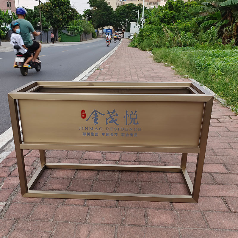 Personalizado al aire libre caja de flores de acero inoxidable cerca al aire libre colocado calle canal de flores rectangular maceta de ventas cama de flores cuadrada