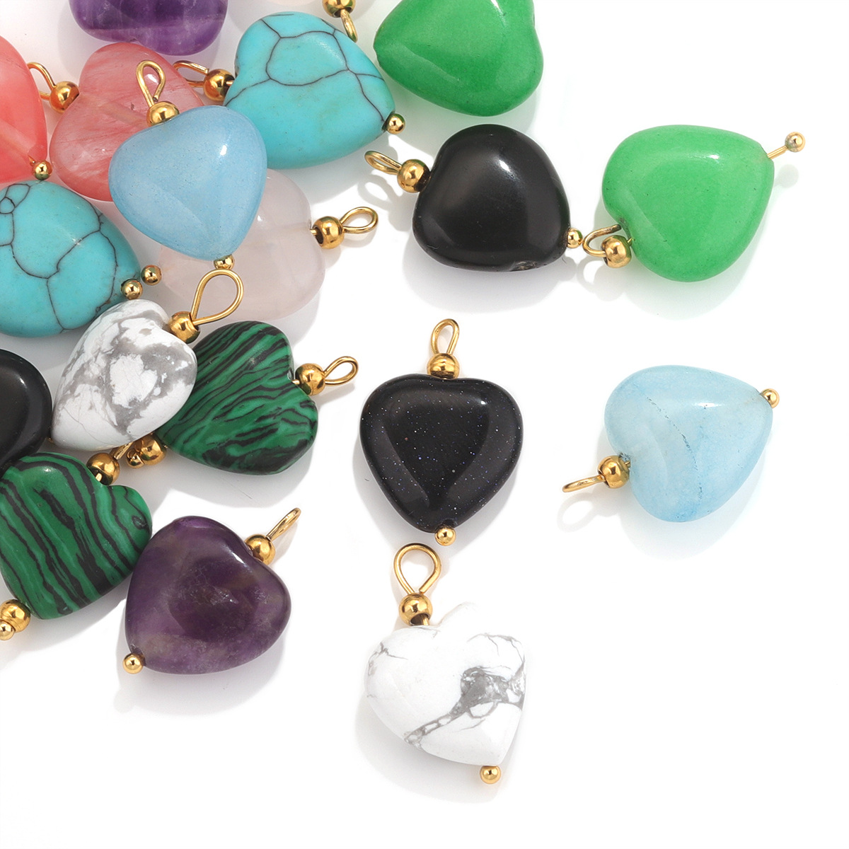 Cruz-frontera europea y americana hecha a mano piedra natural a juego de acero inoxidable melocotón corazón colgante accesorios de la joyería DIY en forma de corazón pendientes collar