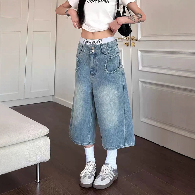 Women's summer loose-fitting straight-leg cropped jeans, thin denim cropped pants for women, slimming effect Women's summer loose-fitting straight-leg cropped jeans, thin denim cropped pants for women, slimming effect