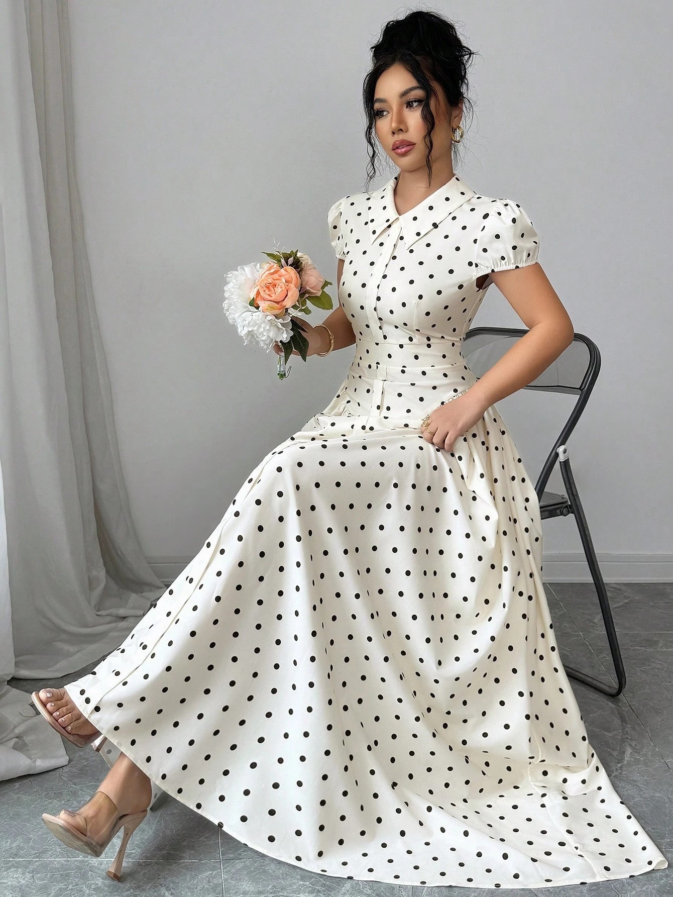 New Women's Polka Dot Dress Short Sleeve Summer Style French Retro Slimming Elegant Long Dress For Youthful Fashion_ecoleips.com