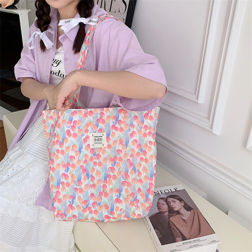 26101 New Tote Bag Large Capacity Style Floral Canvas Shoulder Bag Portable Female Student Shopping Bag Wholesale