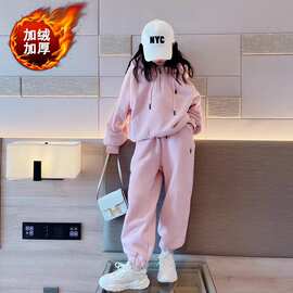 女童套装秋装2024新款洋气时髦运动加绒童装秋款中大童儿童卫衣