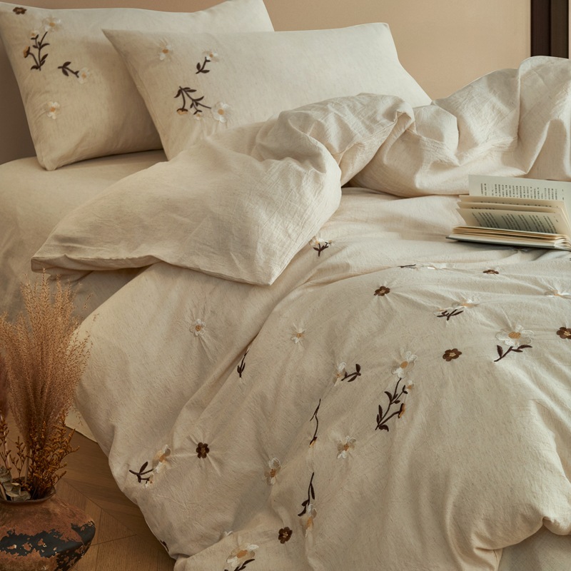 Completo letto 4 pezzi in cotone e lino con ricamo_voghion.com