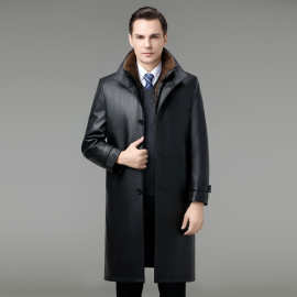 冬季海宁真皮皮衣男皮风衣貂皮外套羊皮中老年皮草加绒加厚爸爸装