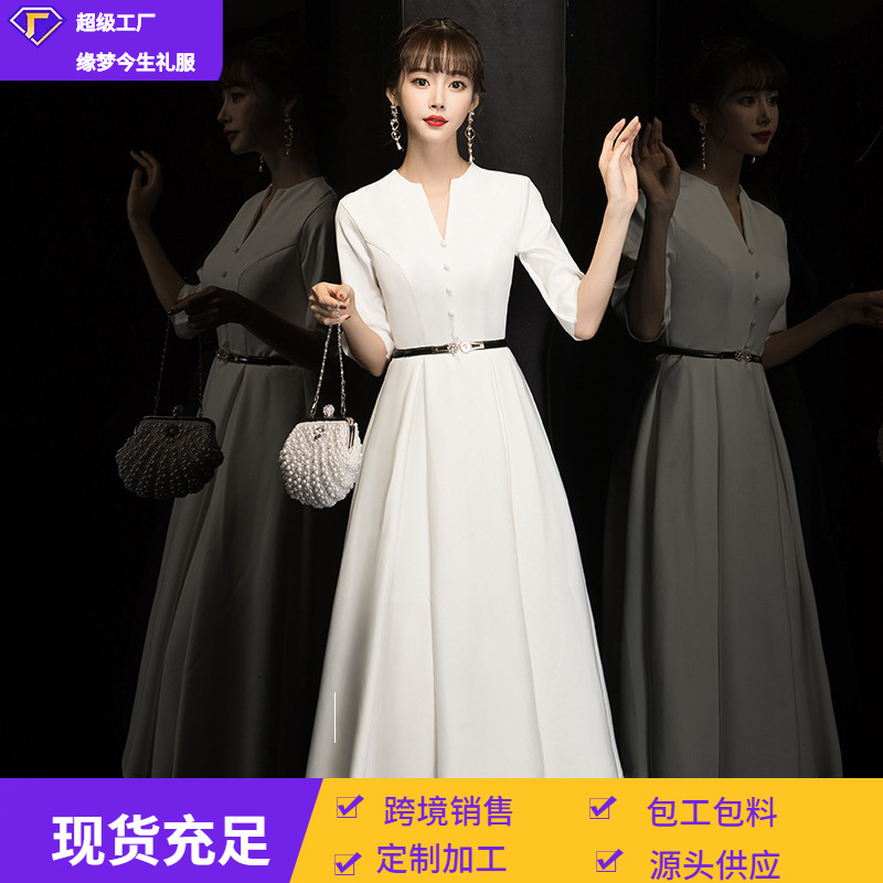 White Evening Dress for Women 2026 New Style Banquet Elegant Host Birthday Party Socialite Everyday Wear Dress