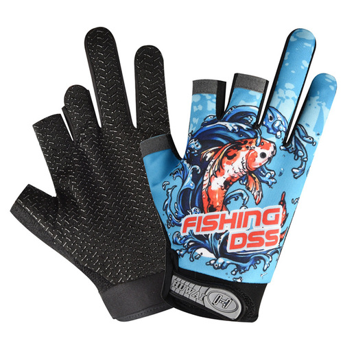 Foreign trade gloves for men and women with exposed three-finger non-slip outdoor sports cycling elastic printed spring and summer thin sun protection fishing gloves