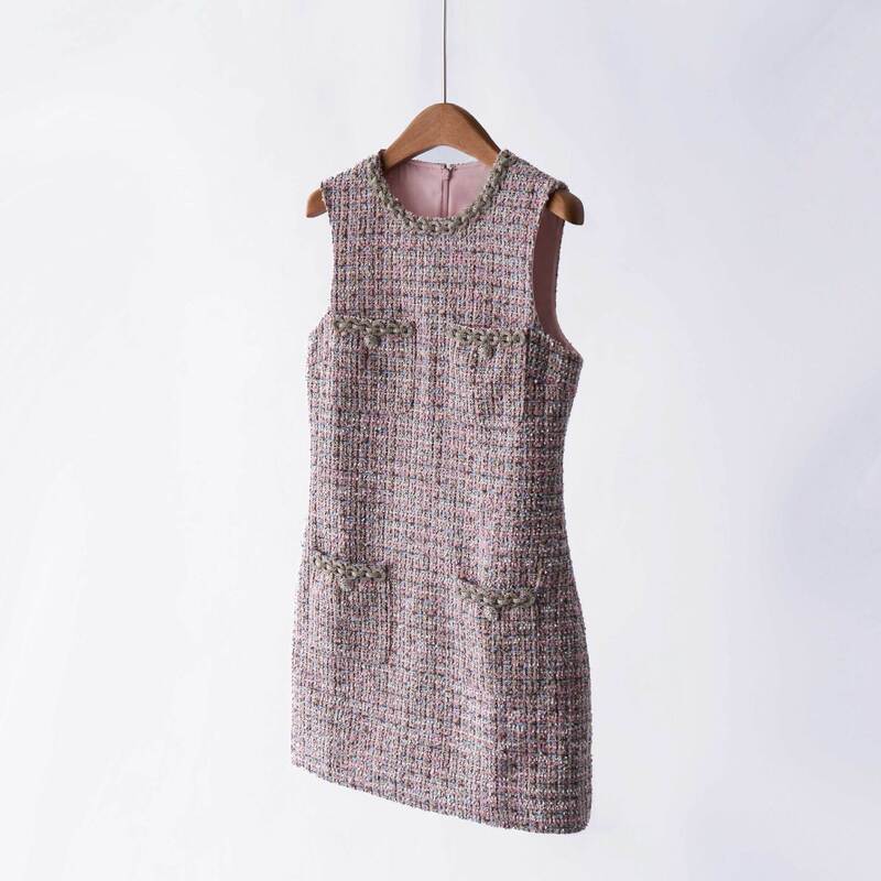 [Same Style in Shopping Malls] g 4.5K+25 Early Autumn New Style Diamond-Encrusted Bright Silk Tweed Small Fragrant Vest Dress