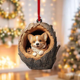 Cross-border New Owl Puppy Christmas Decorations Christmas Tree Pendant 2D Flat Print Acrylic Small Pendant