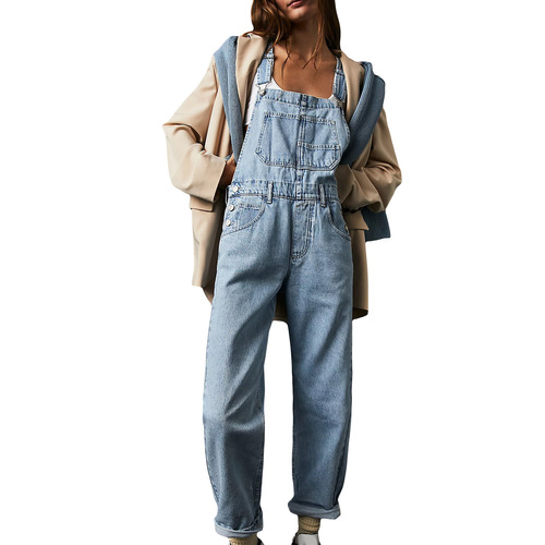 Women's Loose and Casual denim overalls with straps
