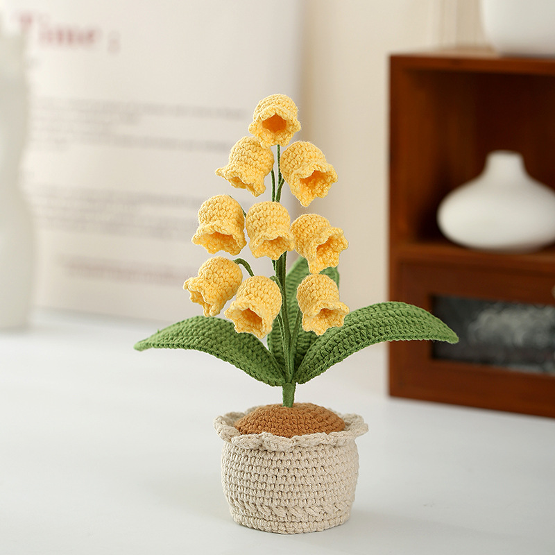 Productos acabados ganchillo artesanal orquídea en maceta flor algodón lana tejer simulación flor de mesa bonsai regalos hechos a mano