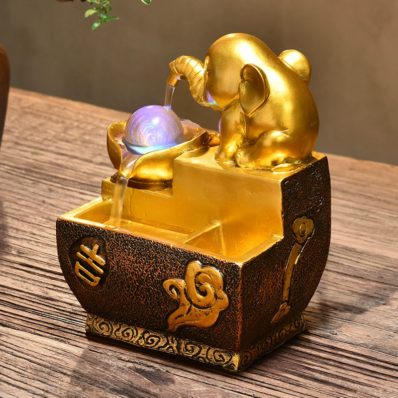 Счастливый слон Xintianquan Water Spray Ornament Running Water Circulation Waterscape Decoration Living Room Entrance Desktop Ornament
