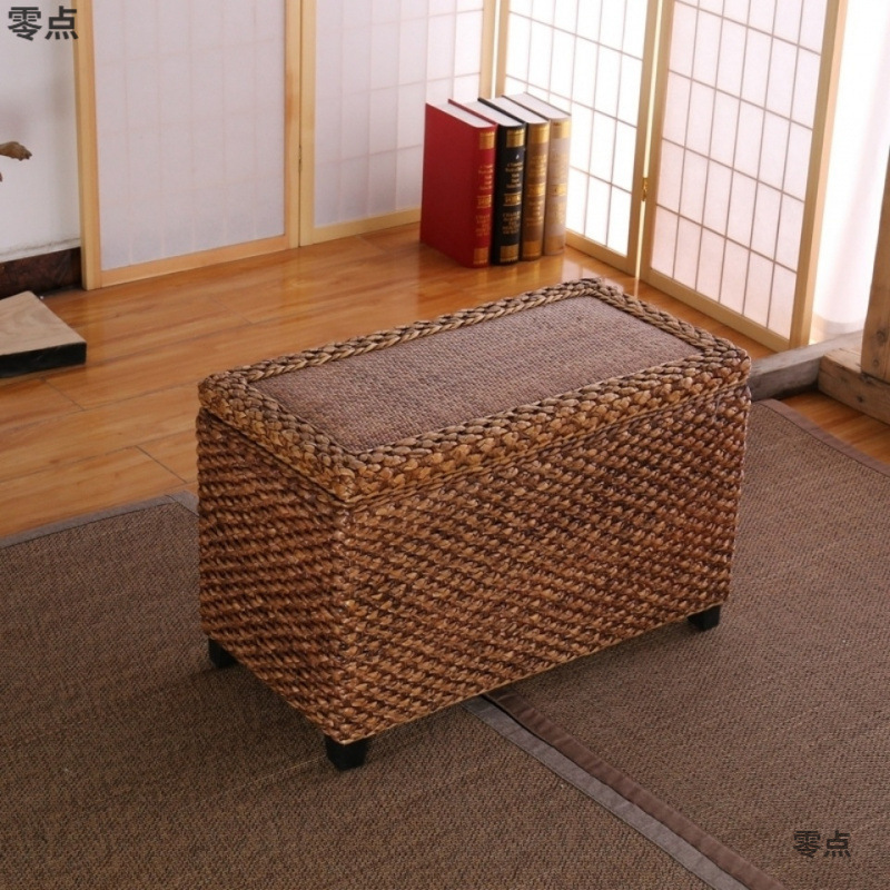 美式藤编收纳凳门厅换鞋凳床尾穿鞋凳实木整理收纳箱凳储物沙发凳
