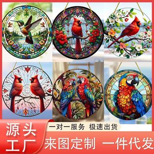 2024 hot selling round acrylic painting creative bird parrot theme home wall decoration hanging painting living room mural