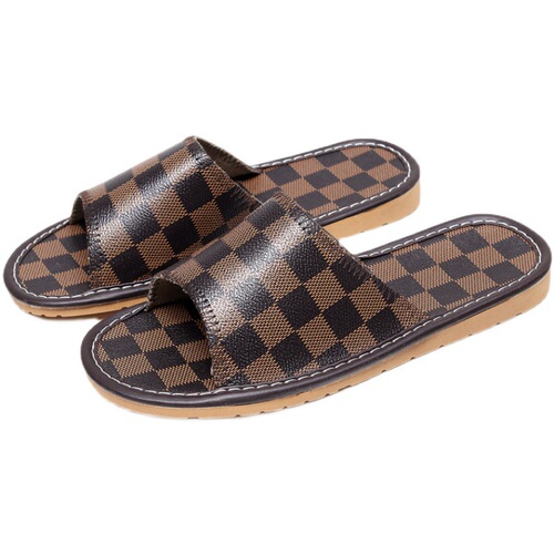 Fashionable leather slippers for home couples in summer for women office floor soft-soled anti-slip home deodorant slippers for men in summer