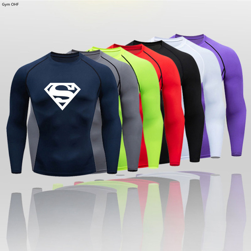 Cross-border Explosions Men's Fitness Suit Superman Printed Tight Short-sleeved Long-sleeved T-shirt Quick-drying High-elastic Sportswear Cross-border Explosions Men's Fitness Suit Superman Printed Tight Short-sleeved Long-sleeved T-shirt Quick-drying High-elastic Sportswear