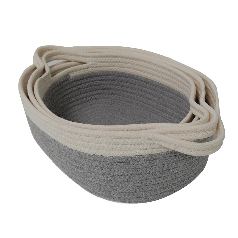 新款桌面收纳筐编织棉线置物筐床头置物篮杂物收纳筐套装厂家定制