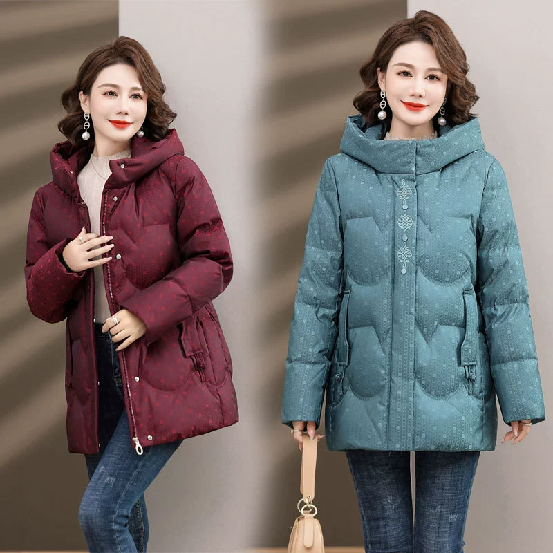 2023 Новый пуховик для мам, Женский среднего и пожилого возраста, бабушка в западном стиле, пожилая зимняя одежда больших размеров, толстое пальто с капюшоном