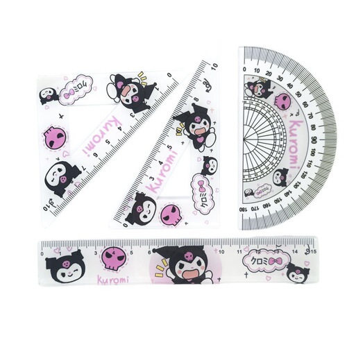 Paccha Dog Kuromi Transparent Ruler Set 15cm Straight Ruler Sanrio High-Quality Triangular Ruler Student Set