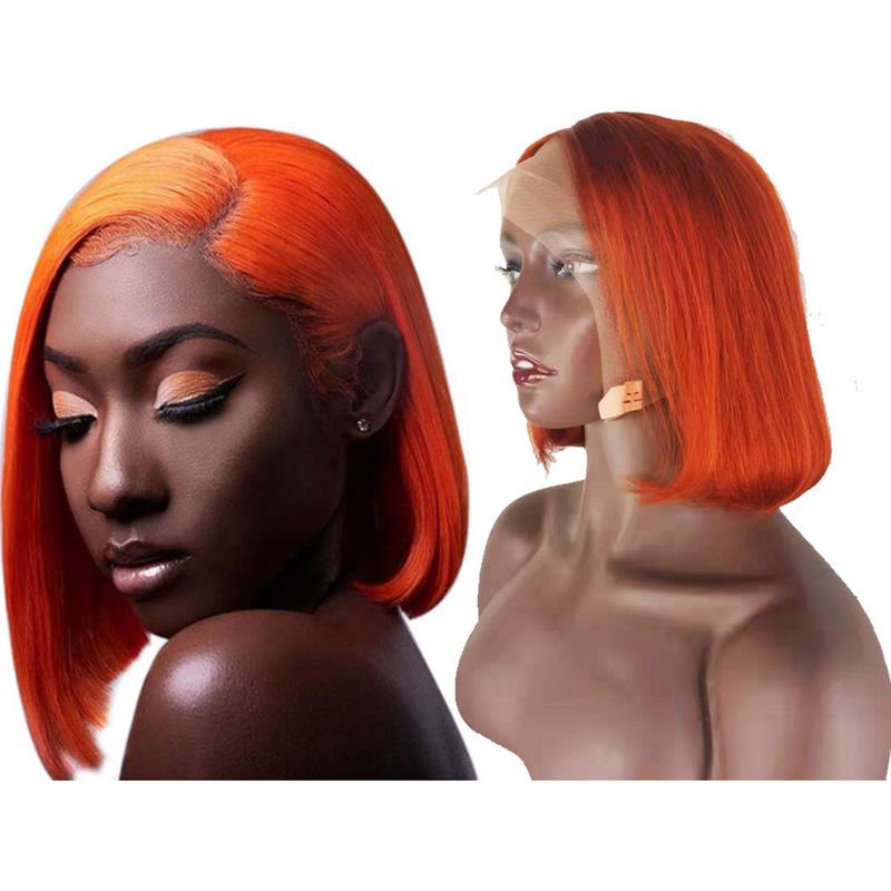 Cross-border exclusive 13*4 lace front short Brazilian BOBO human hair orange wig hair cover Cross-border exclusive 13*4 lace front short Brazilian BOBO human hair orange wig hair cover