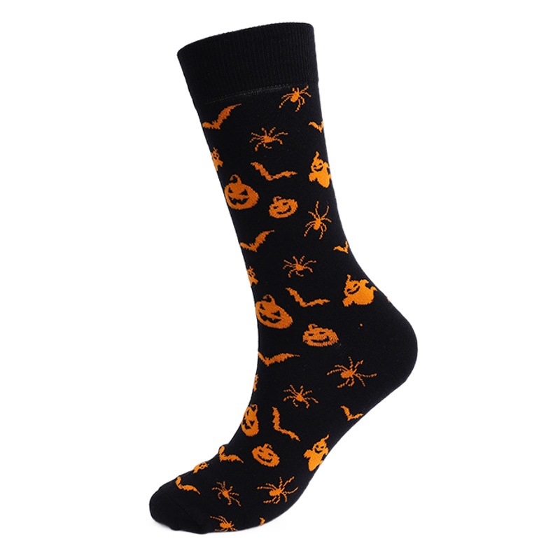 Calcetines de Halloween Calcetines de algodón personalizados de punto transfronterizo Calcetines de tubo de dibujos animados de calavera de calabaza para hombres y mujeres