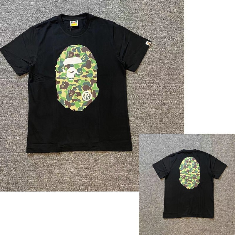日系潮牌bape半袖寝猿迷彩猿人頭プリント夏tシャツカップルカジュアルスポーツ半袖ショートT|undefined