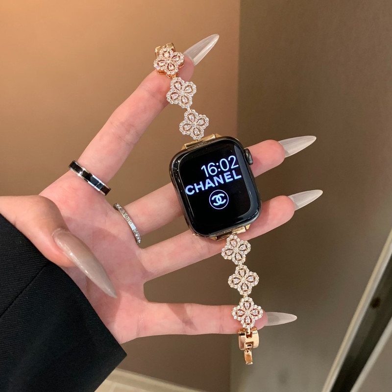 Suitable for iwatchS10 Strap Metal Diamond Petals Apple Watch 1-9 Generation Female Xiaomi 8/9PRO Huawei 9