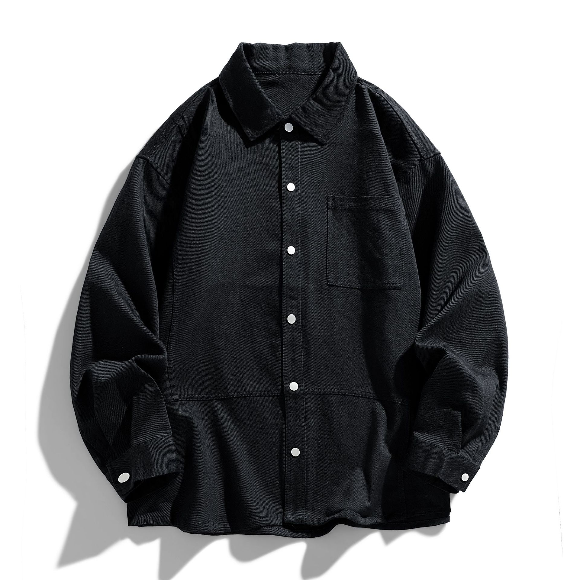 Minimalist solid color pocket long sleeved shirt 2024 new product washed cotton button jacket for men_voghion.com