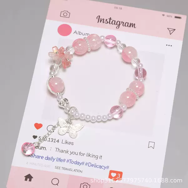 Sweet 2026 New Style Chanel-Inspired Pearl Peach Blossom Children's Bracelet, Trendy Niche Forest Style Versatile Friendship Bracelet