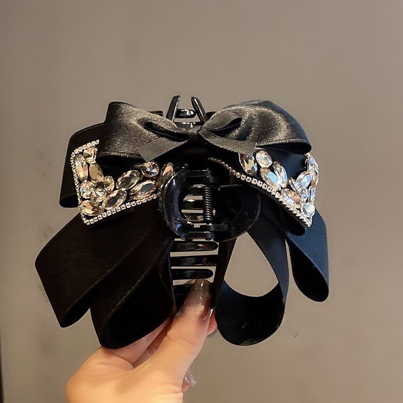Elegant High-End Black Sparkling Diamond Multi-Layer Bow Claw For Women Fashionable Light Luxury Back Of Head Hair Bun_voghion.com
