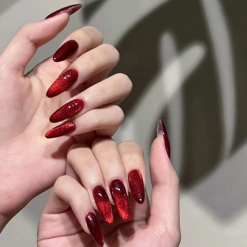New Valentine's Day cat eye nail patch Yiwu nail red solid color wear nail almond nail piece wholesale New Valentine's Day cat eye nail patch Yiwu nail red solid color wear nail almond nail piece wholesale