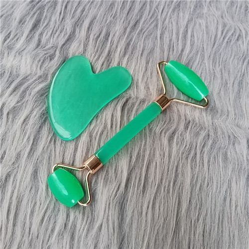 Resin powder crystal massage roller set imitation jade beauty stick facial massage double head roller scraping set 