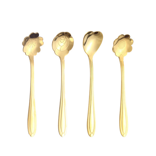 Stainless steel cherry blossom spoon long handle coffee stirring spoon cake dessert spoon bird's nest spoon honey spoon mug spoon