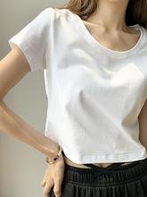 T夏季新款纯棉短袖T恤女短款白色打底衫小众修身露脐上衣潮宽松