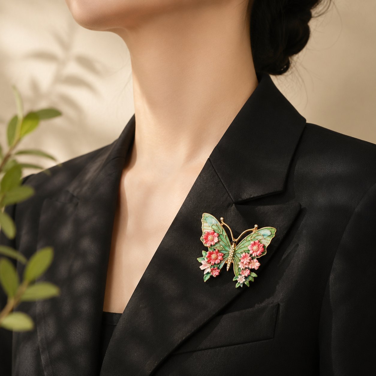 European and American Cross-Border Rhinestone-Encrusted Simulated Butterfly Enamel Elegant and Exquisite Light Luxury High-End Decorative Brooch Accessories