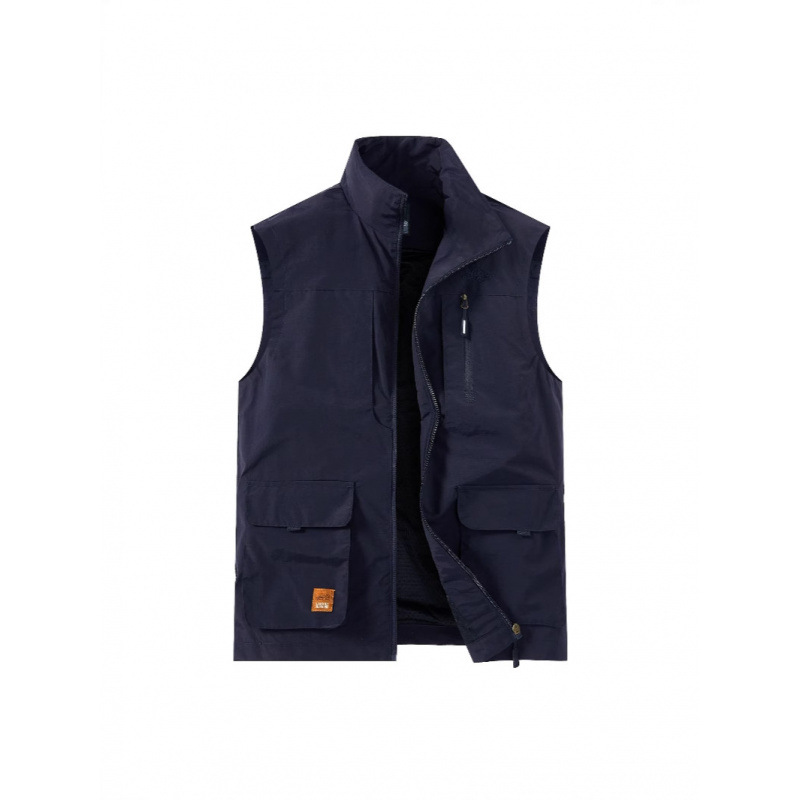 Chaleco de cuello alto para hombre primavera y otoño pesca al aire libre de mediana edad y ancianos con múltiples bolsillos chaleco cálido chaqueta de moda