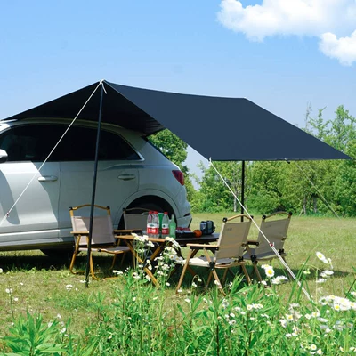 Outdoor Car Side Canopy Car Side Awning Self-Driving Tour Camping Style Picnic Camping Style Sun Protection Portable Canopy (Avtomobil yan çətirləri) - black-vinyl-model-full-blackout-car-side-canopy-3-8-people