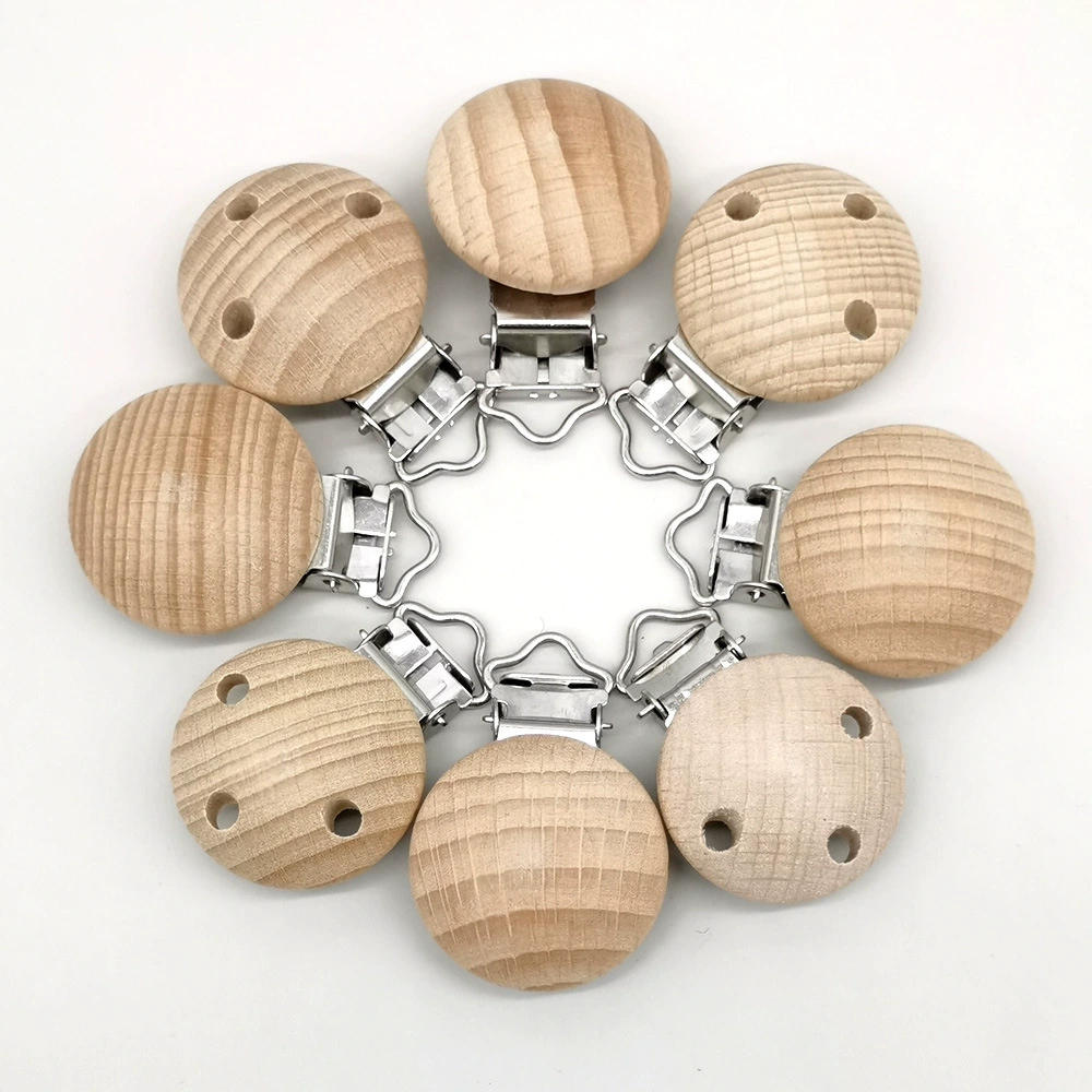 30 мм буковая соска зажим diy для детей, чтобы успокоить цепной зажим круглый непористый деревянный соска с тремя отверстиями оптом