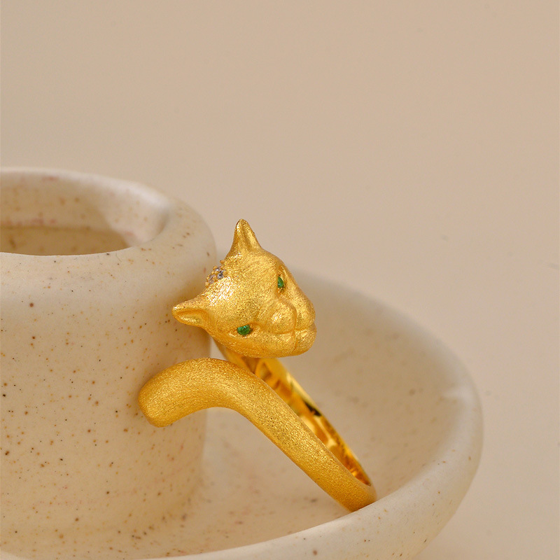 New Zircon Green Eyes Leopard Head Ring Women's High Sense Light Luxury Niche Finger Ring Engagement Ring Wholesale