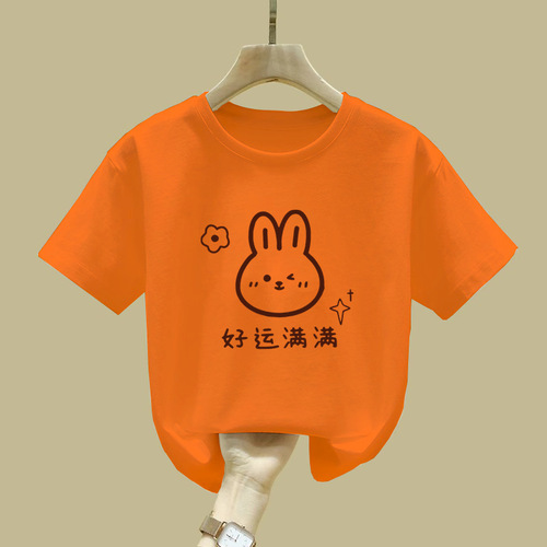 2522# Girls' short-sleeved summer T-shirt new pure cotton summer T-shirt for older children and girls, bottoming shirt