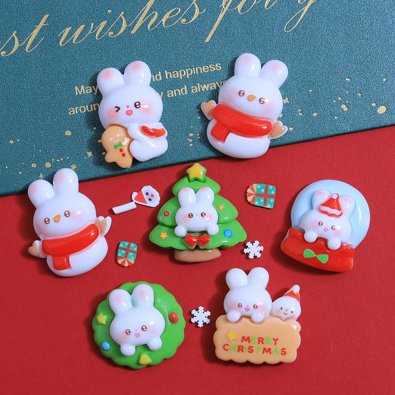 かわいいクリスマスのウサギのウサギの子供の趣味の手作りのdiyクリームの携帯のケースの髪飾りのヘアピンのアクセサリーの樹脂の部品の卸売り|undefined