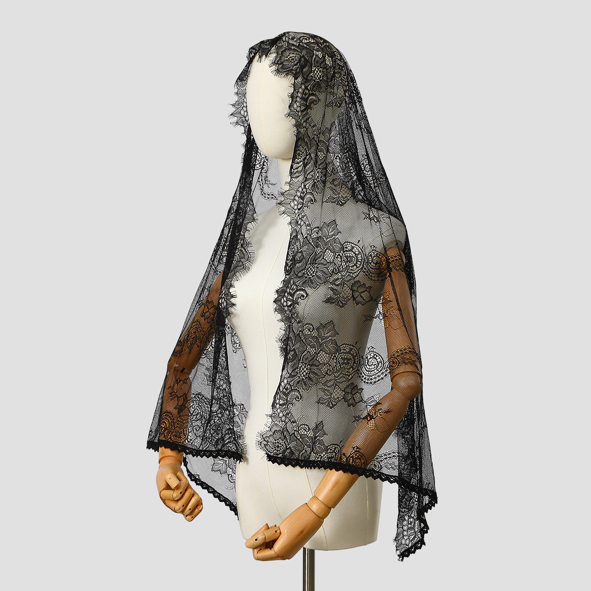 New popular black and white solid color lace embroidered long scarf for women, simple and versatile, ethnic style polyester shawl for commuting