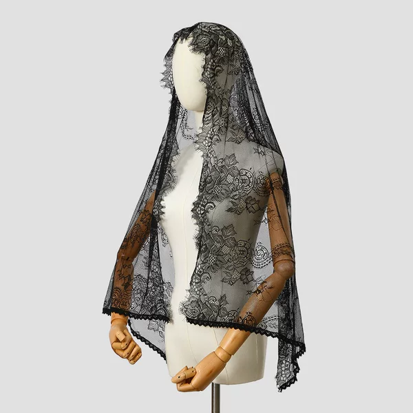 New popular black and white solid color lace embroidered long scarf for women, simple and versatile, ethnic style polyester shawl for commuting