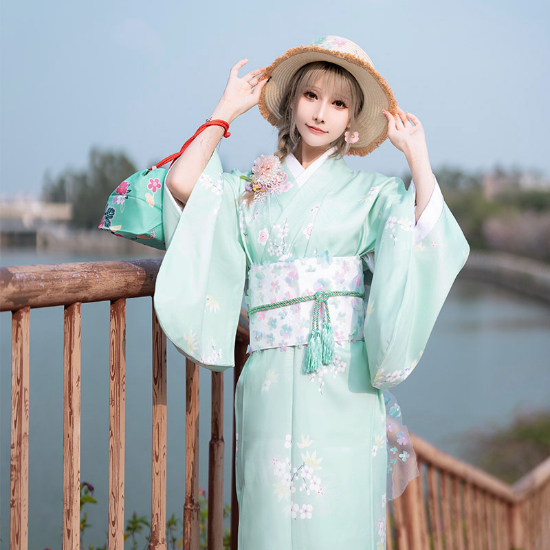 Cross-border Japanese kimono women's traditional kimono bathrobe modified version can be worn without wrinkle washable flower fairy kimono