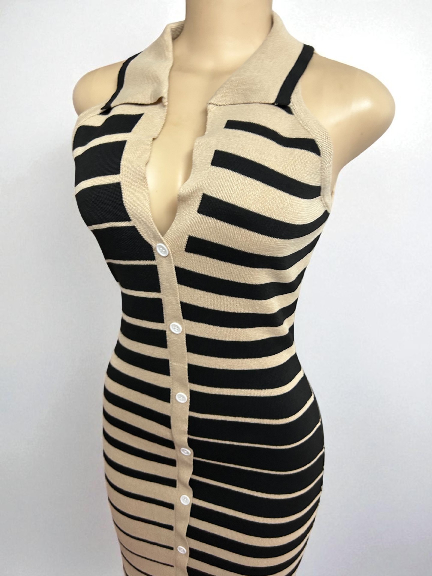 GraceChic 2025 Nuovo vestito estivo in maglia a righe bianche e nere per le donne taglie forti transfrontaliere Commercio estero africano da donna_voghion.com