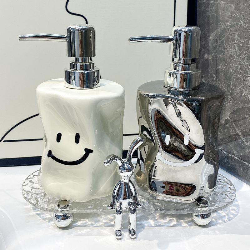 轻奢浴室陶瓷按压乳液瓶高颜值家用洗发水沐浴露笑脸大容量乳液瓶