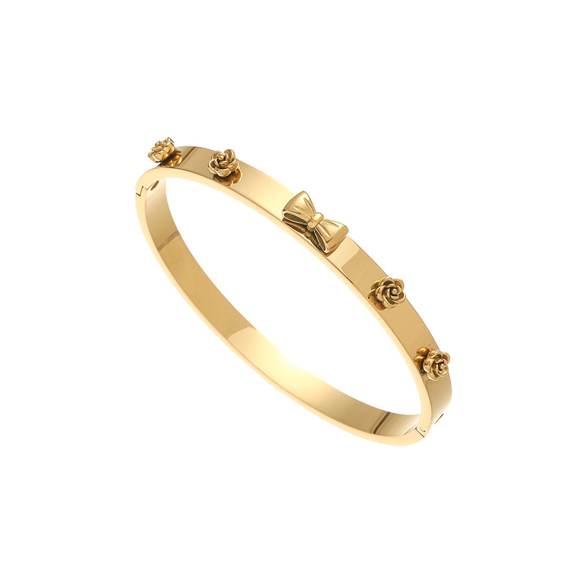 Women's Gender Classic Style Flower Bow Knot Titanium Steel Bangle In Bulk
