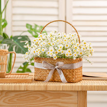 洋甘菊满天星仿真花家居装饰摆设草编花篮花艺用品装饰布置