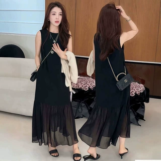 法式赫本风黑色无袖连衣裙女2026新款夏季新款洋气网纱拼接长裙潮