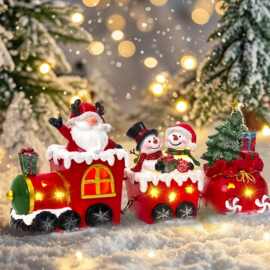 树脂圣诞餐桌装饰点亮圣诞装饰室内火车套装装饰圣诞派对火车礼物